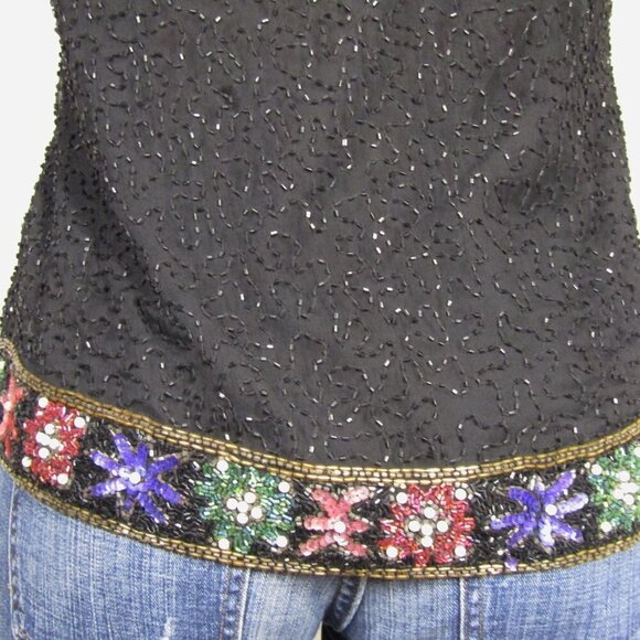 VTG 80s 90s SILK Beaded Sequin GLAM Holiday Event Party Kazar Blouse Top PL - Picture 9 of 12
